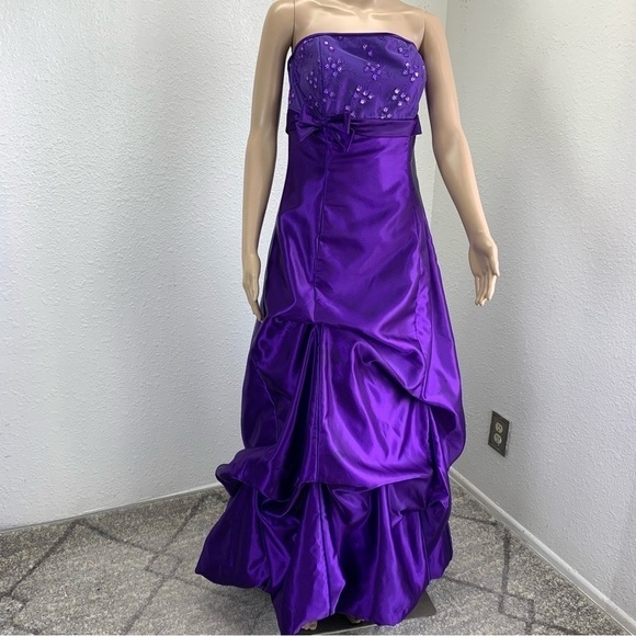 Jessica McClintock/Gunne Sax Purple Bubble Hem Satin Gown Prom Whimsigoth fairy - Picture 8 of 15